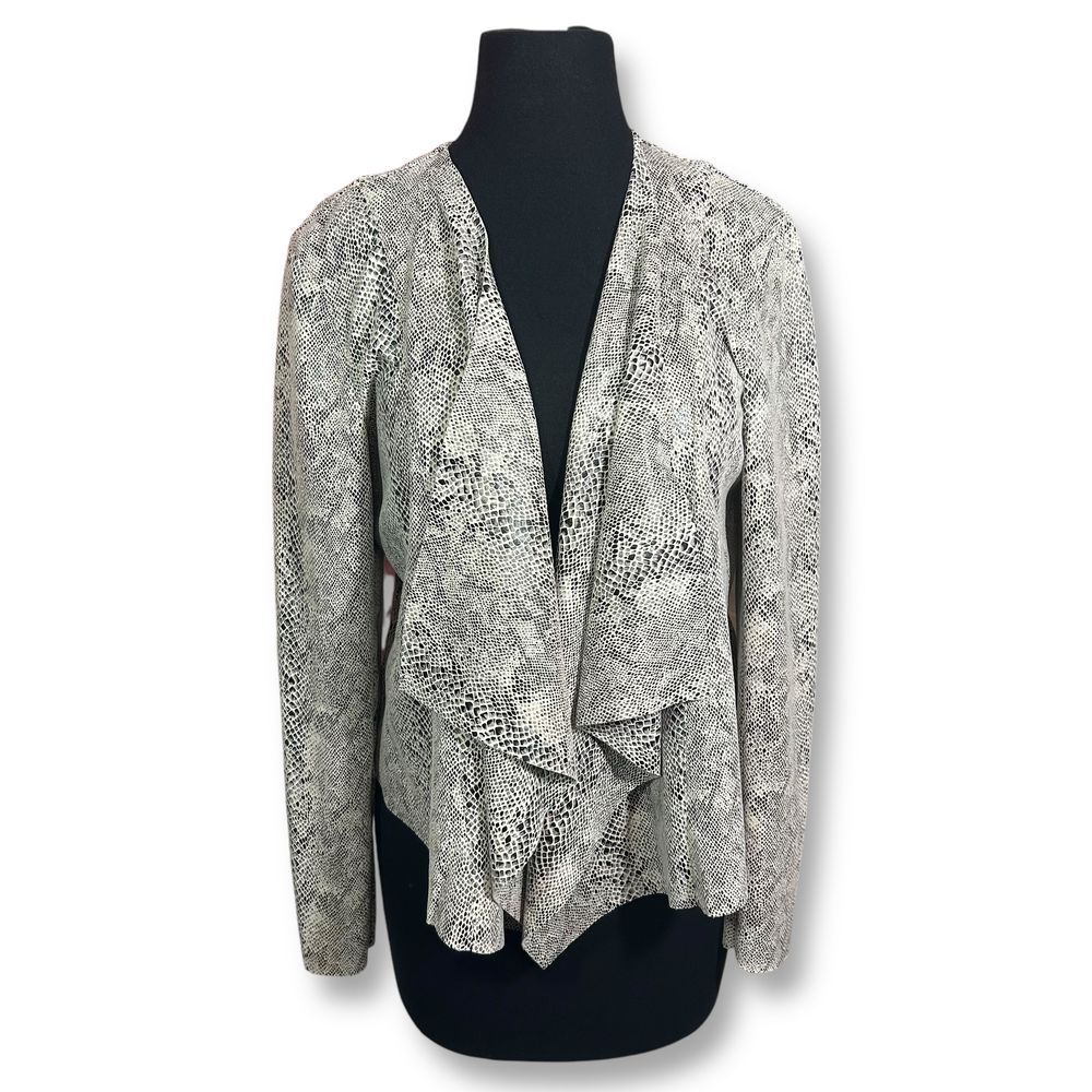 Blank NYC Snake Print Waterfall Draped Blazer Jacket Grey Open Front‎ Jacket Med